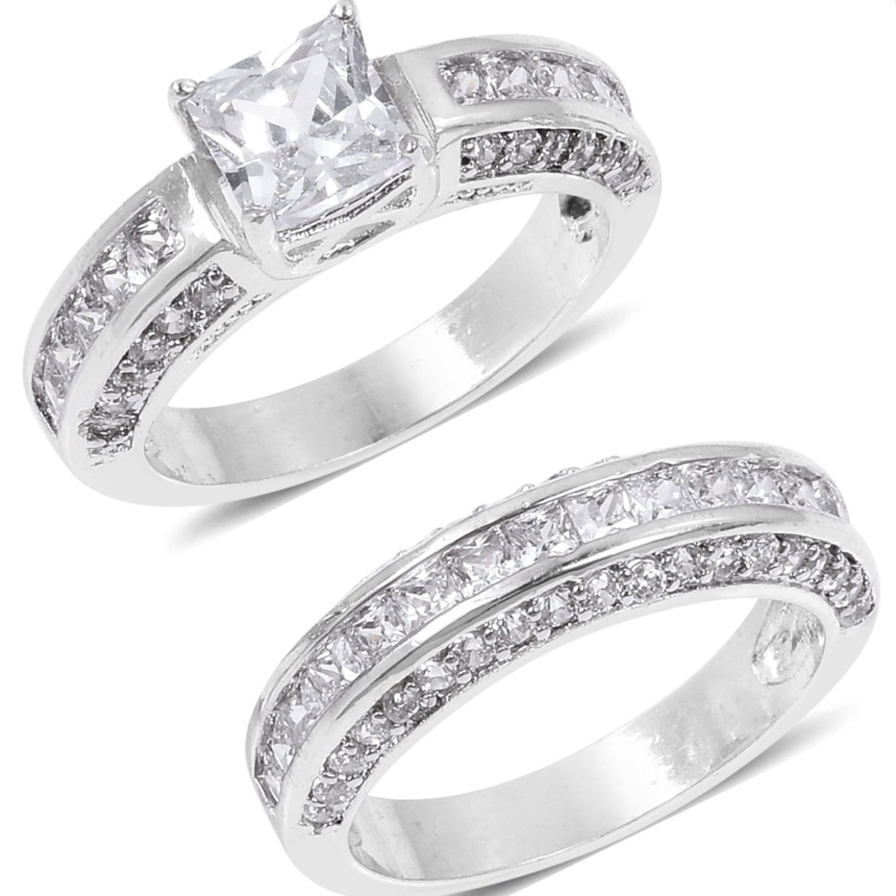 Square cut CZ ring set